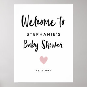 Modernes Pink Heart Baby Dusche Begrüßungszeichen Poster