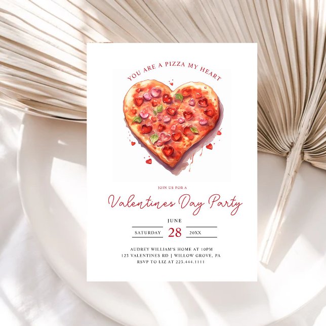 Modernes Pink Heart Pizza Valentines Party Einladung (Von Creator hochgeladen)