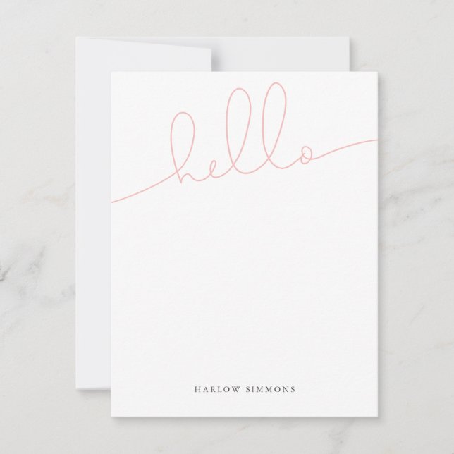 Modernes Pink HELLO Script Mitteilungskarte (Vorderseite)