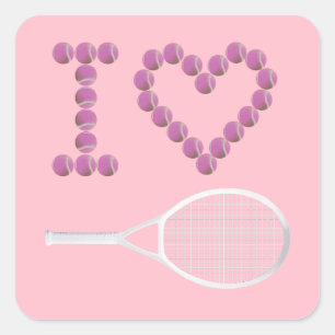Modernes Pink I Liebe Tennis Quadratischer Aufkleber