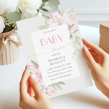 Modernes Pink Lily Green Blätter Kinderdusche