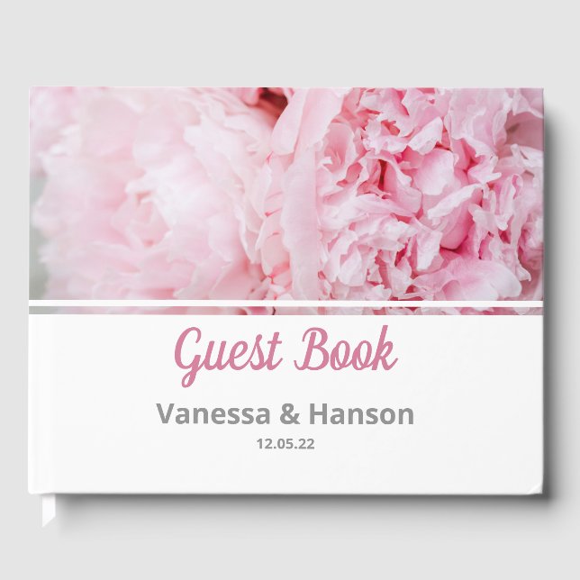 Modernes Pink Peony Wedding Gästebuch (Vorderseite)