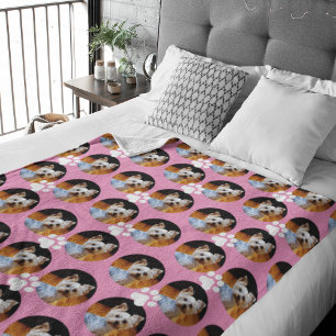 Modernes Pink Pet Foto mit Druckmuster Niedlich Fleecedecke