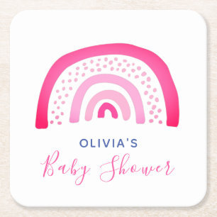 Modernes Pink Rainbow Baby Shower Girl Rechteckiger Pappuntersetzer
