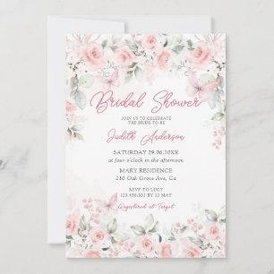 Modernes Pink Roses Butterfly Brautparty Einladung