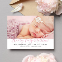 Modernes Pink Script Baby Girl Foto Birth