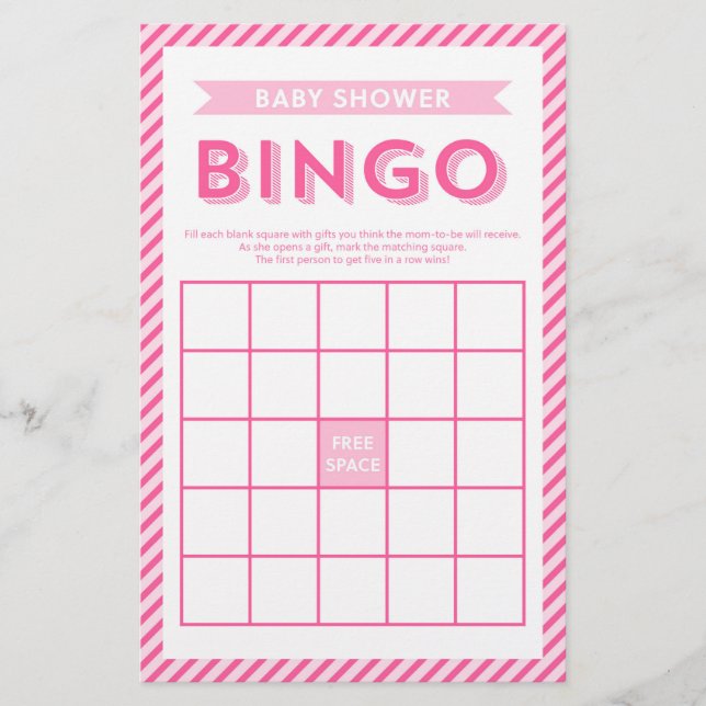 Modernes Pink Stripes Baby Dusche Bingo Spiel Briefpapier (Vorderseite)
