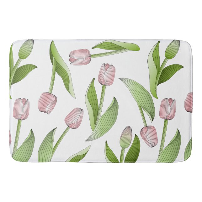 Modernes Pink Tulip Floral Badematte (Vorderseite)