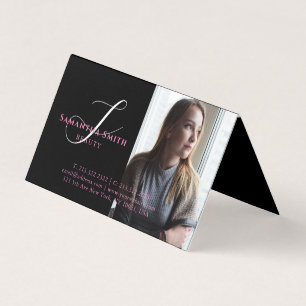 Modernes Pink und Back 4 Foto Script Monogram Visitenkarten