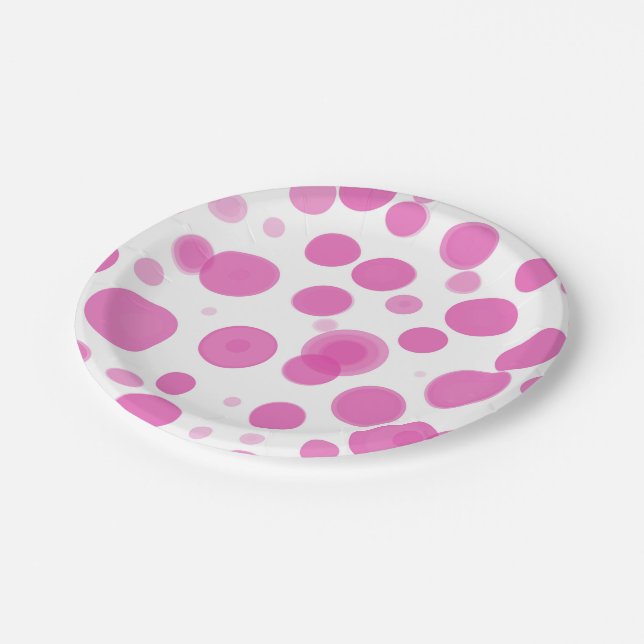 Modernes Pink & White Polka Dot Bubbles Party Pappteller (Schrägansicht)