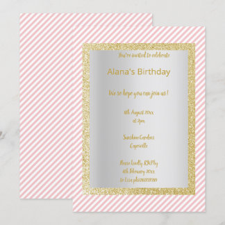 MODERNES PINK WHITE STRIPE JEDEN ANLASS PARTY Gold Einladung