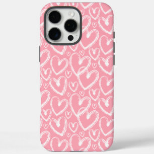 Modernes Pinselherz Rosa Weißes Muster iPhone 16 Pro Max Hülle