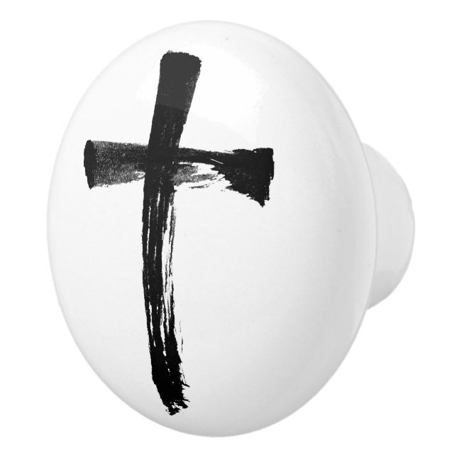 Modernes Pinselkreuz - Christliche künstlerische K Keramikknauf (Rechts)