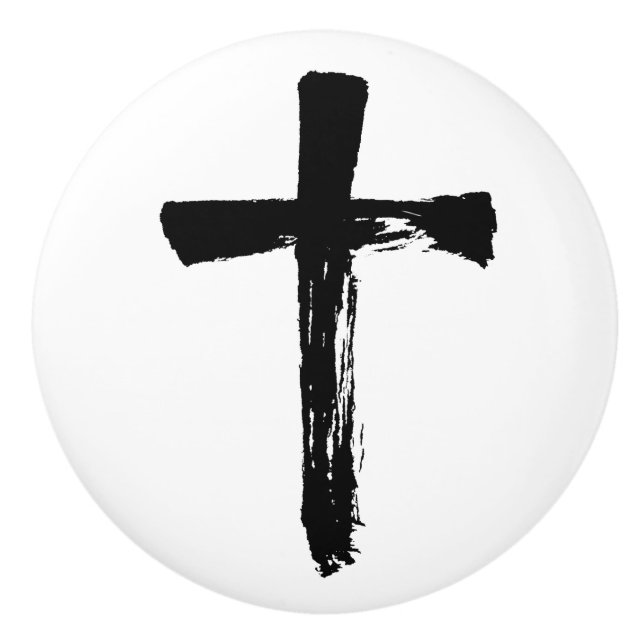 Modernes Pinselkreuz - Christliches künstlerisches Keramikknauf (Vorderseite)