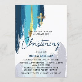 Modernes Pinselprägung Gold und Blaue Weihnachten Einladung
