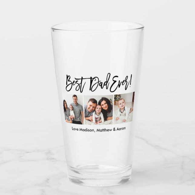 Modernes Pinselskript 3 Foto Bester Vater je Glas (Vorderseite)