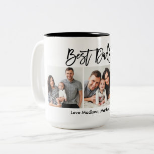 Modernes Pinselskript 3 Foto Bester Vater je Zweifarbige Tasse