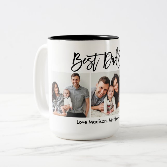 Modernes Pinselskript 3 Foto Bester Vater je Zweifarbige Tasse (Vorderseite Links)