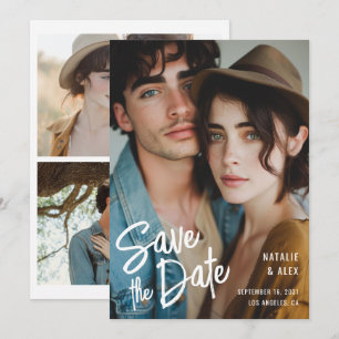 Modernes Pinselskript 3 Foto Hochzeit Sichern Sie  Einladung