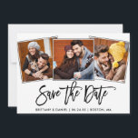 Modernes Pinselskript 3 FotoCollage Save The Date<br><div class="desc">Modernes Pinselskript Couple 3 Foto Save the Date Verlobung Announction Card</div>