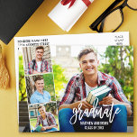 Modernes Pinselskript 4 Foto Abschluss Postkarte<br><div class="desc">Modernes Pinselskript Graduate 4 Foto Abschluss Ankündigung Postkarte</div>
