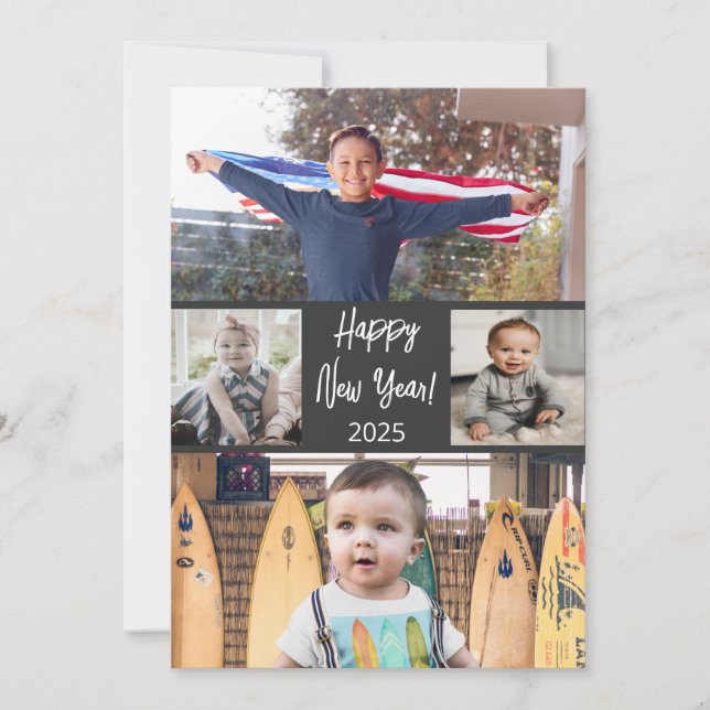 Modernes Pinselskript 4 Foto Happy New Year Card Einladung (Vorderseite)