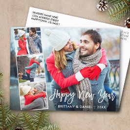 Modernes Pinselskript 4 Foto Happy New Year Postkarte
