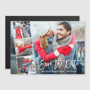 Modernes Pinselskript 4 Foto Save the Date Magnetkarte
