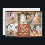 Modernes Pinselskript 5 Foto Rustikales Holz Save The Date<br><div class="desc">Modernes Pinselskript 5 Foto Paar Save the Date Rustikale Verlobung Announctions Card</div>