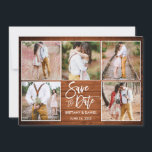 Modernes Pinselskript 5 Foto Rustikales Holz Save The Date<br><div class="desc">Modernes Pinselskript 5 Foto Paar Save the Date Rustikale Verlobung Announctions Card</div>