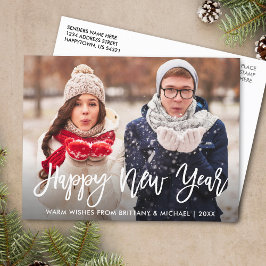 Modernes Pinselskript-Foto-Happy New Year Postkarte