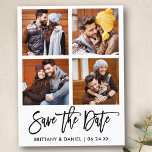Modernes Pinselskript Save the Date 4 FotoCollage Postkarte<br><div class="desc">Modernes Pinselskript 4 Foto Save the Date Postkarte</div>