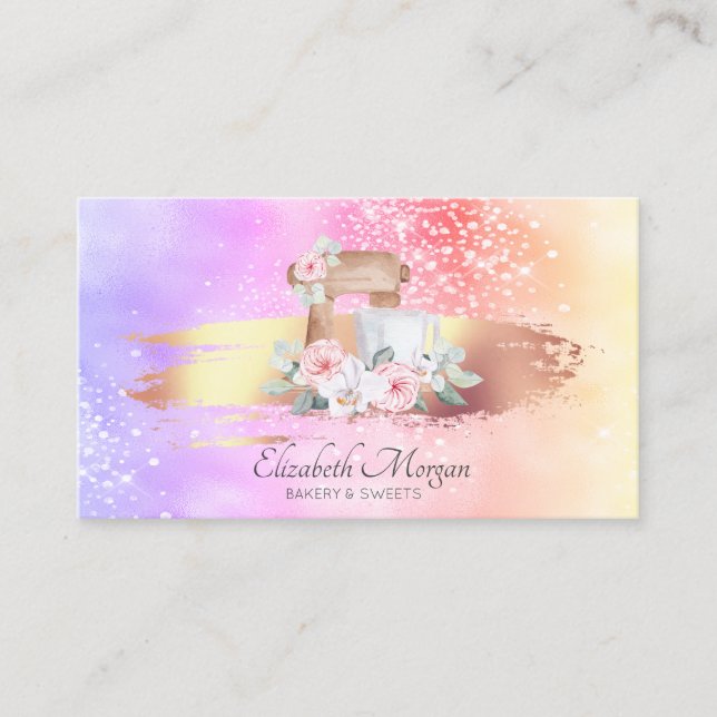 Modernes Pinselstriche Stroke Holographic Floral M Visitenkarte (Vorderseite)