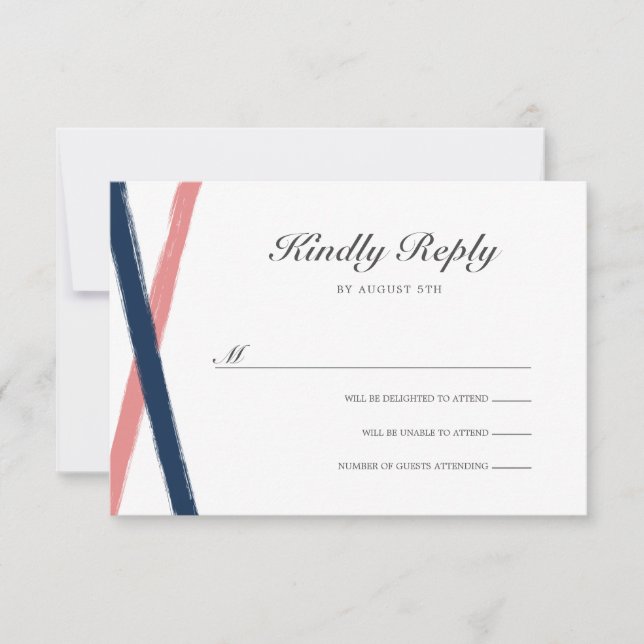 Modernes Pinselstriche Wedding RSVP | Navy Coral (Vorderseite)