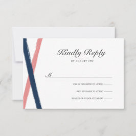 Modernes Pinselstriche Wedding RSVP | Navy Coral
