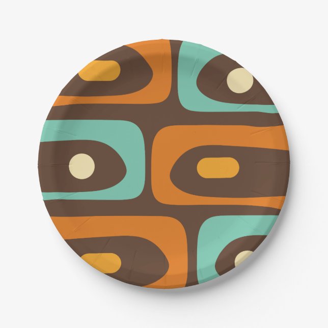 Modernes Piquet-Muster Brown Orange des Mitteljahr Pappteller (Vorderseite)