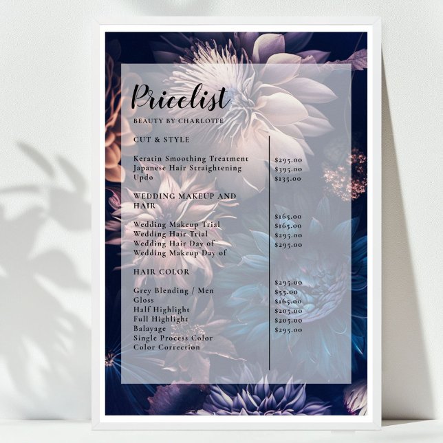 Modernes Plakat der Blumenkohlsalon ( 
Modern Floral Boho Salon Price List Poster)