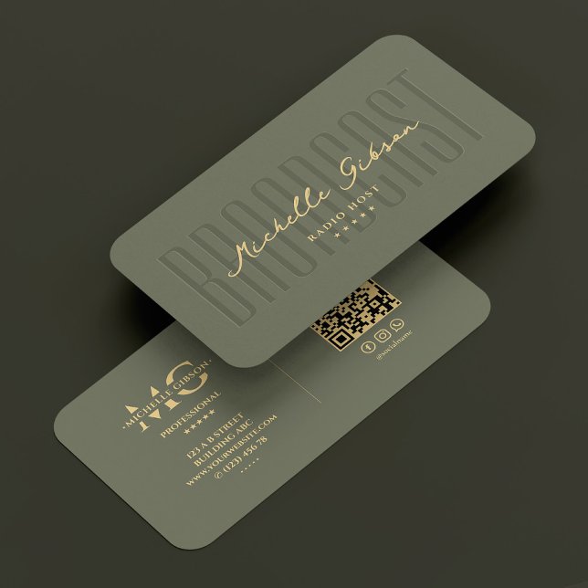 Modernes Podcast Radio Host Broadcast Sage Green Visitenkarte (Modern Podcast Radio Host Broadcast Sage Green Business Card
)