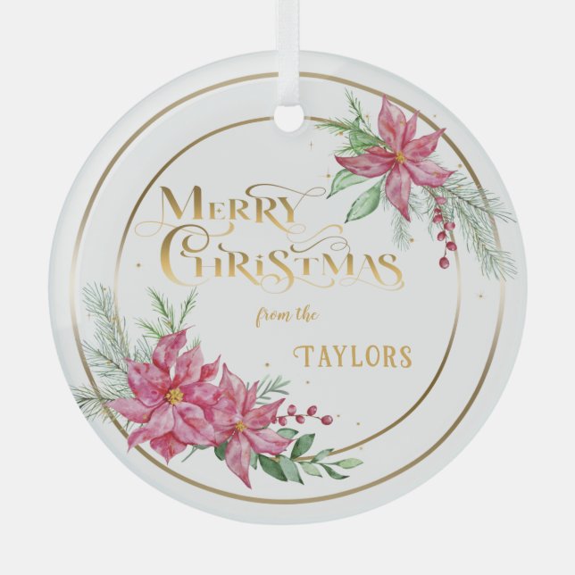 Modernes Poinsettia Kranz mit Kalligraphie Ornament Aus Glas (Vorderseite)