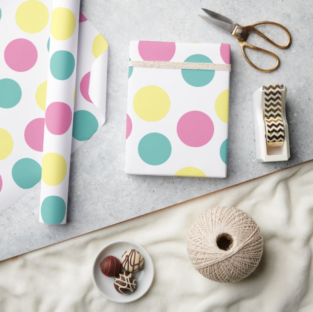 Modernes Polka Dot Pink Yellow Aqua Party Geschenkpapier (Kunsthandwerk)
