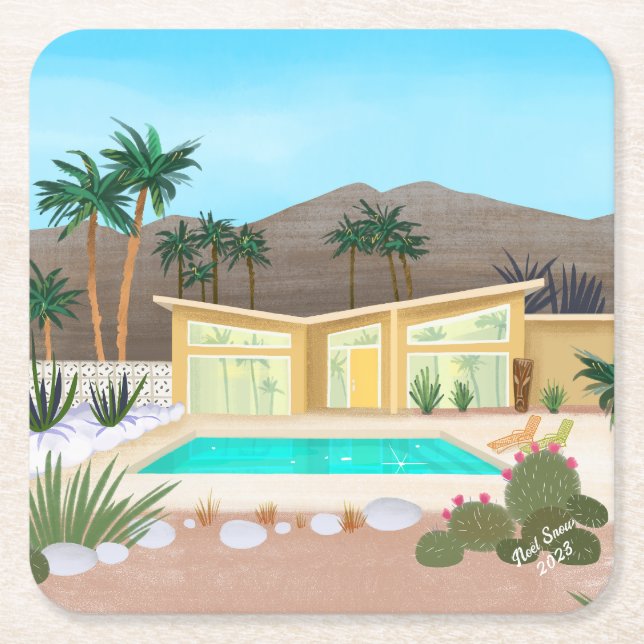 Modernes Pool House aus dem Mittelalter Rechteckiger Pappuntersetzer (Vorderseite)