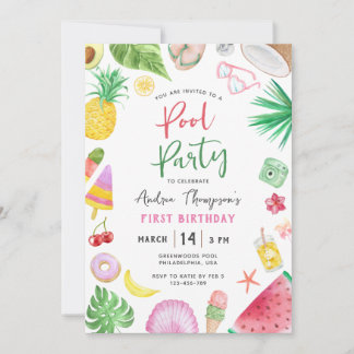 Modernes Pool Party Sommerkinder jedes Jahr im Geb Einladung