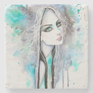 Modernes Porträt Girl Gotische Kunst, Dichtung und Steinuntersetzer