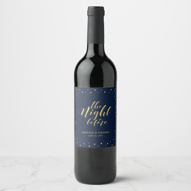 Modernes Probe-Dinner mit Gold und Navy Weinetikett (Vorderseite)