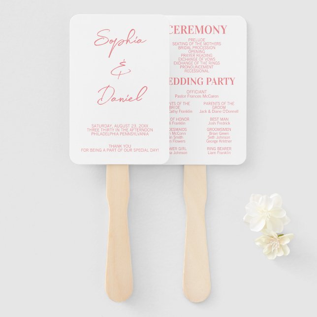 Modernes Programm für Hochzeitsfeiern Fächer (Vorne und Hinten)