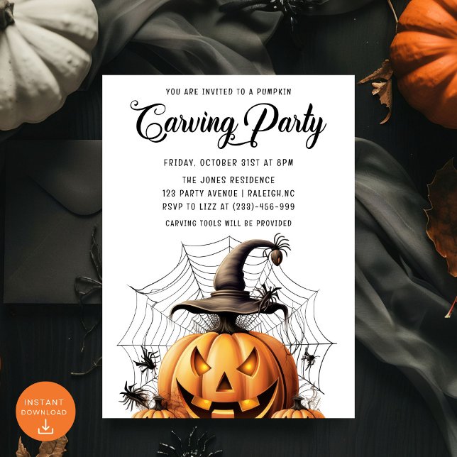 Modernes Pumpkin Carving Adult Halloween-Party Einladung (Von Creator hochgeladen)