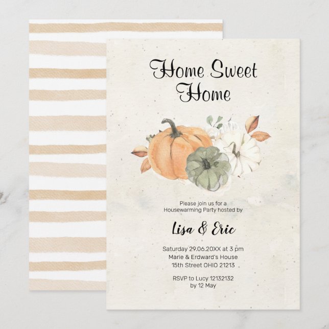 Modernes Pumpkin Housewarming Party Einladung (Vorne/Hinten)