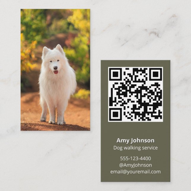 Modernes QR Code Dog Gehen Visitenkarte (Vorne/Hinten)