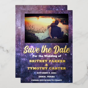 Modernes QR Code Foto Celestial Galaxy Hochzeit Folieneinladung