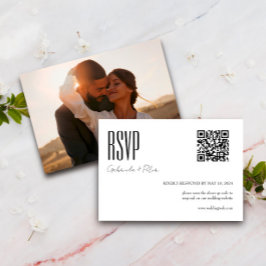 Modernes QR Code Foto Minimalistisch Schwarz/Weiß RSVP Karte